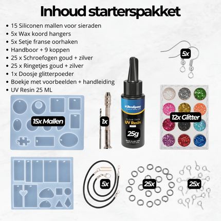 inhoud epoxy starterspakket voor het maken van sieraden