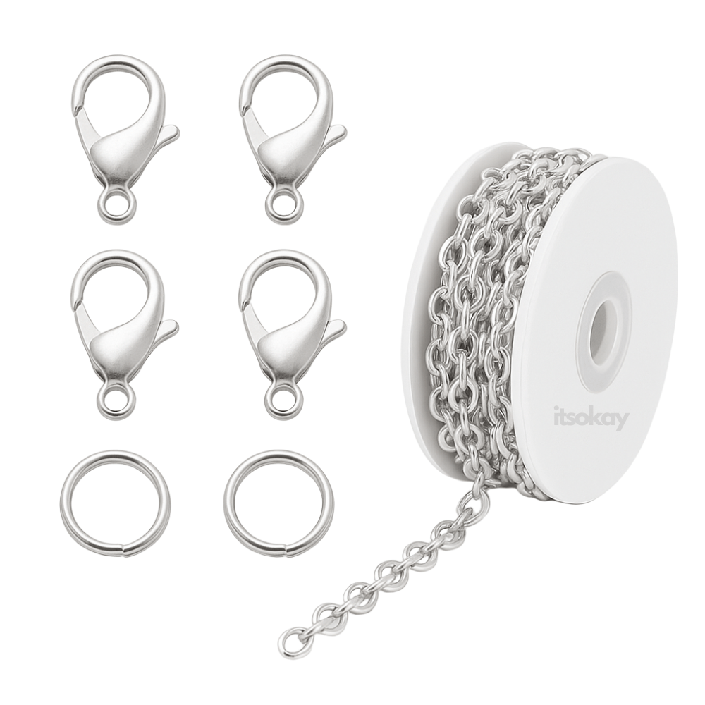 Teogneot Set voor het maken van sieraden met krimpuiteinden, bindende kreeftsluitingen, verlengkettingen voor het maken van halskettingen, chokers, sieraden (170 stuks Teogneot Set voor het maken van sieraden met krimpuiteinden, bindende kreeftsluitingen, verlengkettingen voor het maken van halskettingen, chokers, sieraden (170 stuks